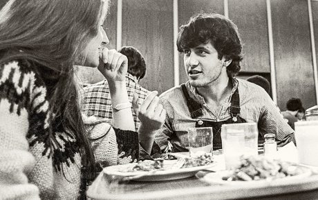 students enjoying breakfast at the Ratty, 1980s